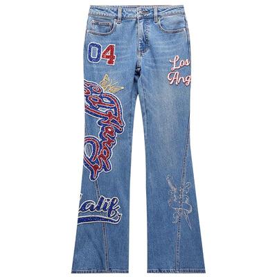 Ed hardy埃德哈迪春季新款女士美式复古紧身微喇显瘦牛仔裤