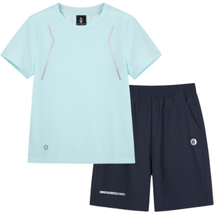 暇步士童装男童套装夏新品大童休闲短袖儿童速干运动短裤两件套