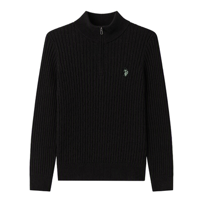 U.S. POLO ASSN.秋季新款半拉链绞花毛衣女修身半高领针织衫女冬