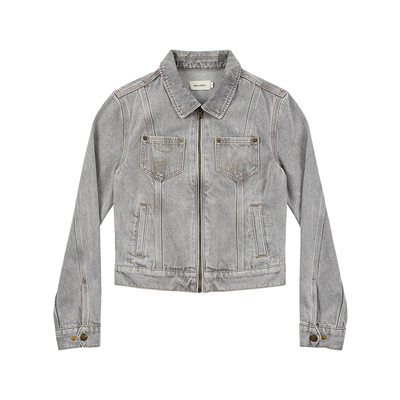 GOODBAI G.B logo刺绣翻领水洗做旧正肩牛仔夹克