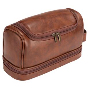 现货商务简约pu皮化妆品收纳包便捷男中性洗漱包带挂钩手提化妆包