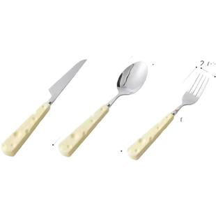 奶酪叉子勺子餐具套装不锈钢刀叉勺可爱轻奢高级感家用西餐勺学生