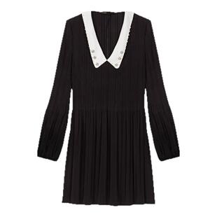 季末6折Maje2025秋冬款女装法式时尚仿钻装饰V领短款收腰连衣裙