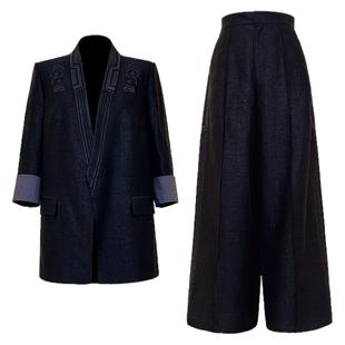 浒城古娘新款真丝两件套苗绣气质香云纱新中式国风套装女夏季