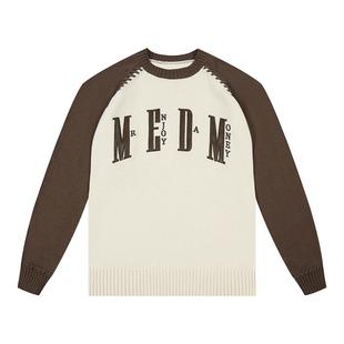 MEDM插肩袖拼色毛衣男春秋美式嘻哈宽松休闲针织衫女情侣套头上衣