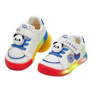 泰兰尼斯闪灯鞋春秋新款男宝宝学步鞋卡通透气童鞋女童防踢发光鞋