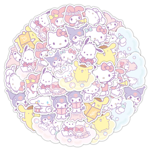 【官方正版】三丽鸥贴纸hellokitty凯蒂猫美乐蒂库洛米玉桂狗ipad手机行李箱笔记本水杯粘贴装饰防水贴画