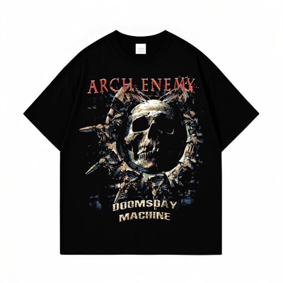 Arch Enemy乐队黑色短袖T恤欧美摇滚骷髅头印花男女纯棉上衣夏季