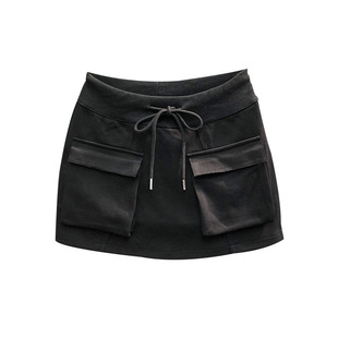 黑色显瘦松紧腰抽绳短裙女夏天时尚洋气减龄A字工装休闲半身裙子