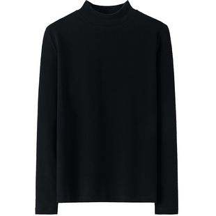 高质量重磅加厚保暖纯色棉质黑色中半高领打底衣女内搭可外穿秋衣