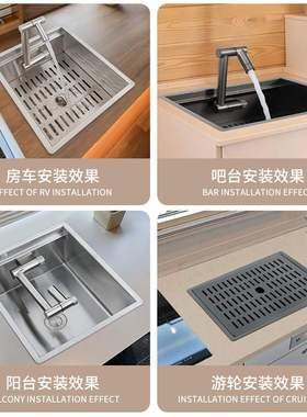 韦普不锈钢隐形水槽带阻尼盖板单槽隐藏中岛吧台餐边柜果蔬洗菜盆