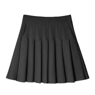 黑色百褶裙带口袋夏小个子松紧高腰弹力短裙女胖mm大码显瘦半身裙