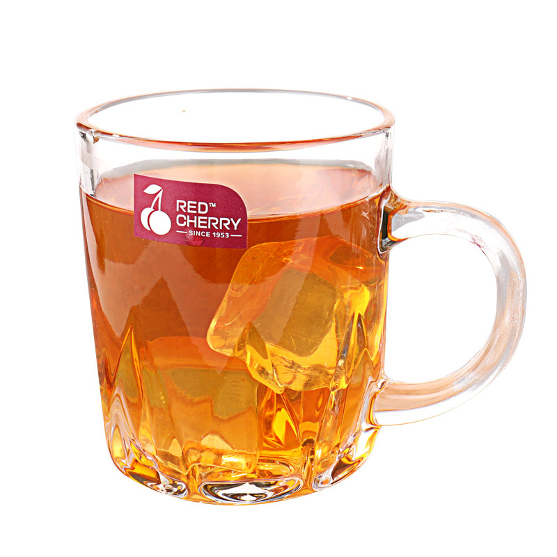 6只红樱桃纹底透明家用耐热玻璃带把茶杯咖啡杯马克杯定LOGO礼品