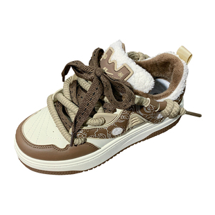 回力加绒女鞋美拉德小白鞋女冬季百搭二棉鞋子小众原创厚底板鞋女