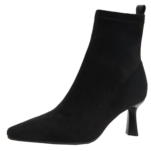 百田森显瘦弹力靴女秋季新款细跟高跟鞋短靴瘦瘦靴尖头袜子靴