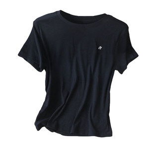 找回身心松弛感 小羊刺绣黄金比例三合一天丝羊毛搭圆领短袖T恤女