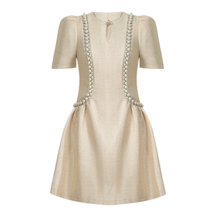 胖mm气质宫廷风a字连衣裙短款法式重工高级感轻奢收腰显瘦裙子女