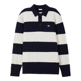 GANT/甘特秋冬季男士条纹毛衣绞花针织衫翻领美式休闲纯绵羊毛衫