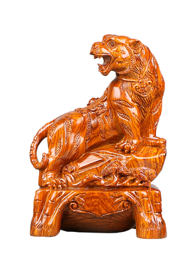 木雕生肖虎动物摆件工艺品