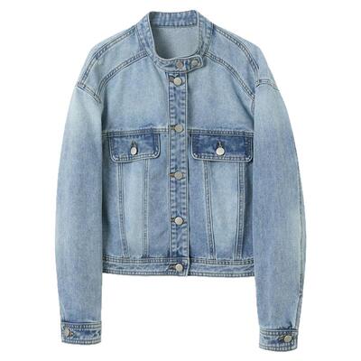 三彩2025春季宽松短款水洗夹克女