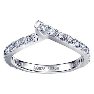V字型副戒婚戒Ribbon交叉满钻排钻戒指女925纯银精致百搭可叠戴