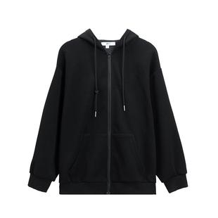 回力卫衣女秋冬2024新款黑色休闲宽松连帽上衣情侣开衫加绒外套女