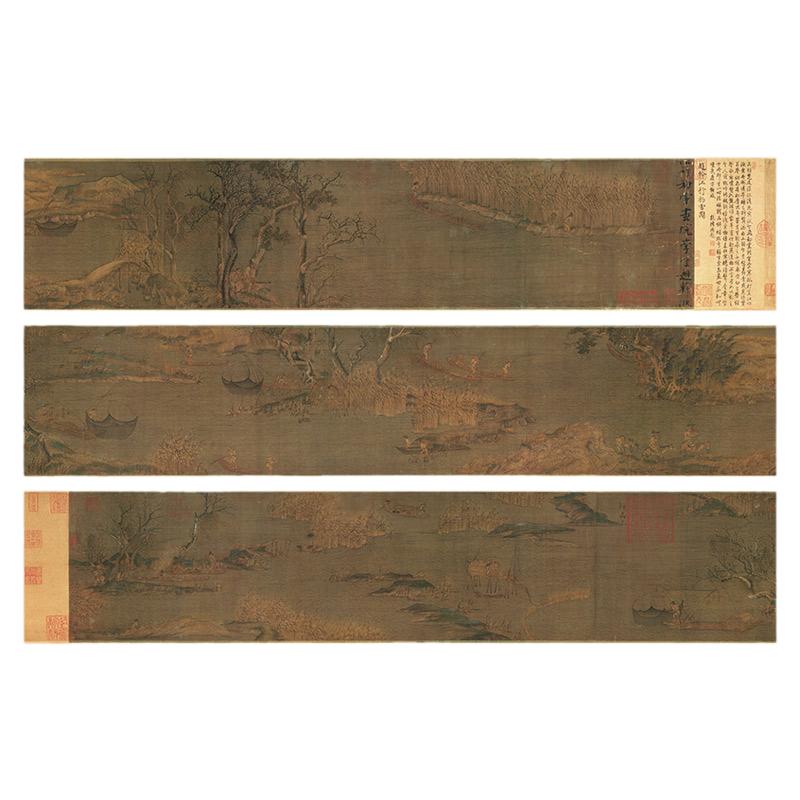 五代南唐赵干江行初雪图绢本真迹高清微喷复刻学习临摹长卷装饰画
