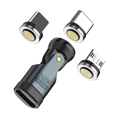 240w快充540度旋转磁吸头type c安卓lightning三合一转接头适用华为苹果iPhone14/15/17充电数据传输转换器头
