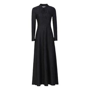 黑色长款加绒加厚连衣裙女冬2025新款新中式高级感收腰超长裙1020