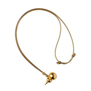 大善堂铜镀金葫芦吊坠福禄女士挂饰金色小众皮绳项链长款绳子