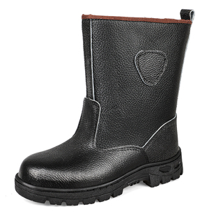 劳保鞋男靴高筒冬季加绒保暖钢包头防砸防穿刺牛皮焊工油田工作鞋