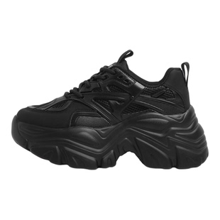 F21加绒黑色老爹鞋超厚底8cm女款2026新秋冬季爆款小黑鞋运动鞋子