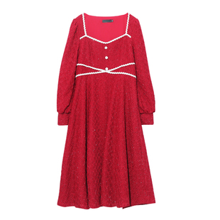 胖莹大码女装240斤胖MM法式小香结婚闪亮高级感红色宫廷风连衣裙