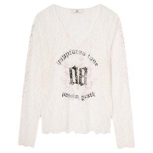 【博主同款】HPLY荷比俪2026春新款V领长袖蕾丝衫透感上衣罩衫