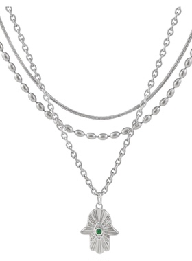 法蒂玛之手幸运手掌吊坠三层项链