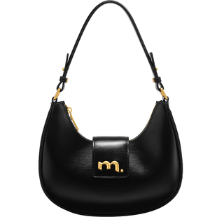 妙迪牛皮月牙腋下包新款黑色单肩包精致上班通勤法式手提斜挎包女