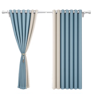 卧室全遮光窗帘免打孔安装窗帘杆一整套出租房屋2025新款飘窗遮阳