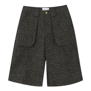 出逃赤岗西 复古豹纹五分短裤女夏季小个子低腰休闲宽松阔腿中裤