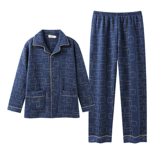 冬季睡衣男纯棉秋冬款夹棉中老年男士春秋套装中年加厚男款家居服