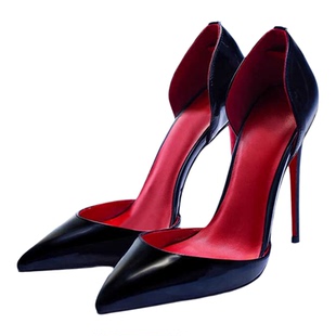 超浅口2024中空黑色高跟鞋细跟女尖头红色性感包头凉鞋大码红底鞋