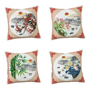 十字绣抱枕套梅兰竹菊2024新款线绣自己中国风客厅卧室刺沙发