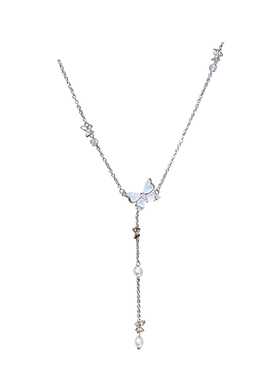 天然白贝母蝴蝶项链Y型锁骨链