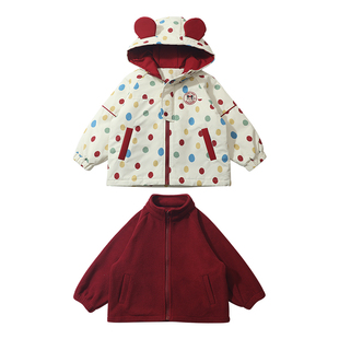 可拆卸~小童冲锋衣卡通波点女宝宝洋气棉衣冬装加厚女童外套夹棉