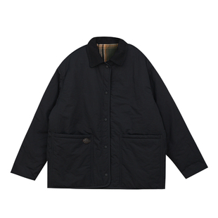 轻薄保暖工装风秋冬新款翻领撞色大口袋贴标时尚宽松百搭棉衣外套