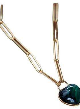 纯银轻奢小众孔雀石桃心项链吊坠