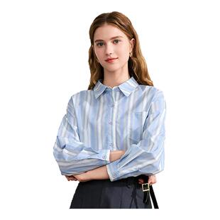 betu百图设计感别致蓝白条纹衬衫女2026年春季新款宽松纯棉衬衣