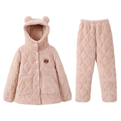 安之伴睡衣女冬季三层夹棉加厚