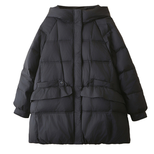 200斤胖妹妹冬季羽绒服女2026年新款大码时尚荷叶边宽松连帽外套