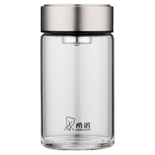 希诺单层玻璃杯正品高硼硅便携矮胖个人专用水杯男女士家用泡茶杯