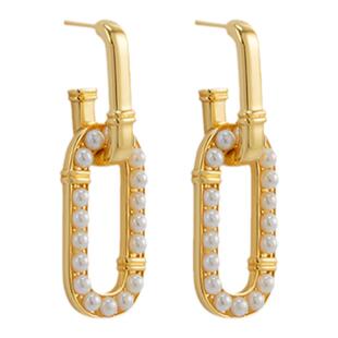 Neverfar环扣许愿珍珠可拆卸耳环铜镀18K金耳环耳饰女轻奢复古